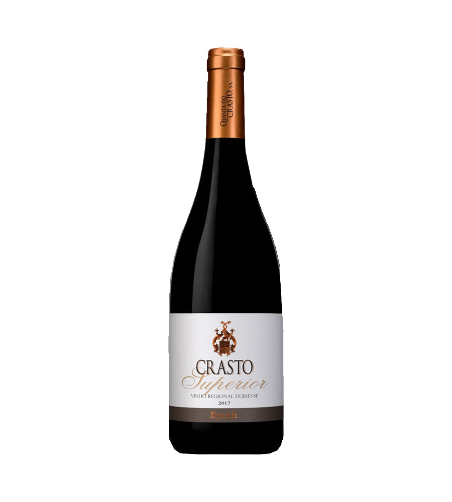 Taça de vinho tinto Crasto Superior Duriense Syrah da Quinta do Crasto, mostrando a cor intensa e aroma do vinho.
