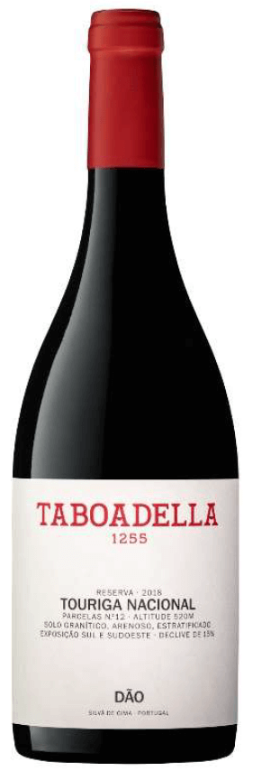 Taça de vinho Tinto Taboadella Touriga Nacional Reserva 2021, garrafa de vinho de produção portuguesa.