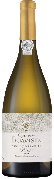 Vinho branco Quinta da Boavista Vinha Levante Grande Reserva 2021, garrafa com rótulo elegante, destaque para a marca e tipo de vinho.