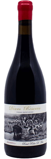 Vinho tinto Vinhas Improváveis Reserva 2021 de Raul Riba D'ave, garrafa com rótulo elegante e rótulo de vinho.