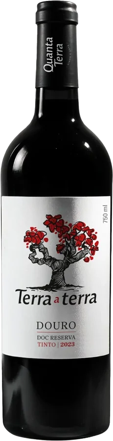 Vinho Tinto Terra a Terra Reserva Quanta Terra, garrafa de vinho tinto com rótulo elegante, vista frontal.