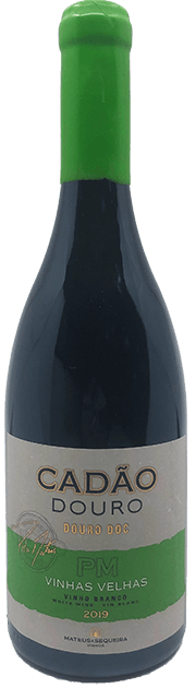 Vinho branco Cadão Vinhas Velhas 2021, garrafa de vinho branco com rótulo detalhado e tampa de cortiça.