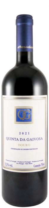 Taça de vinho tinto Quinta da Gaivosa, vinho da marca Alves de Sousa, com garrafa e copo de vinho em destaque.