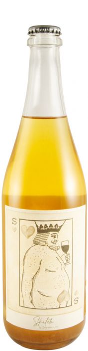 Espumante Pet Nat Sketch da Geographic Wines Portugal com garrafa e taças, destaque para rótulo e efervescência natural