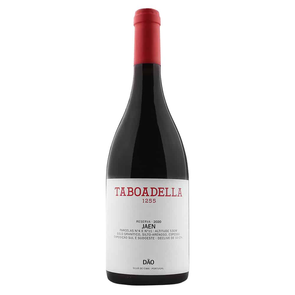Vinho Taboadella Jaen 2020, garrafa de vinho tinto da marca Taboadella, com rótulo elegante e vinho de tonalidade rubi.