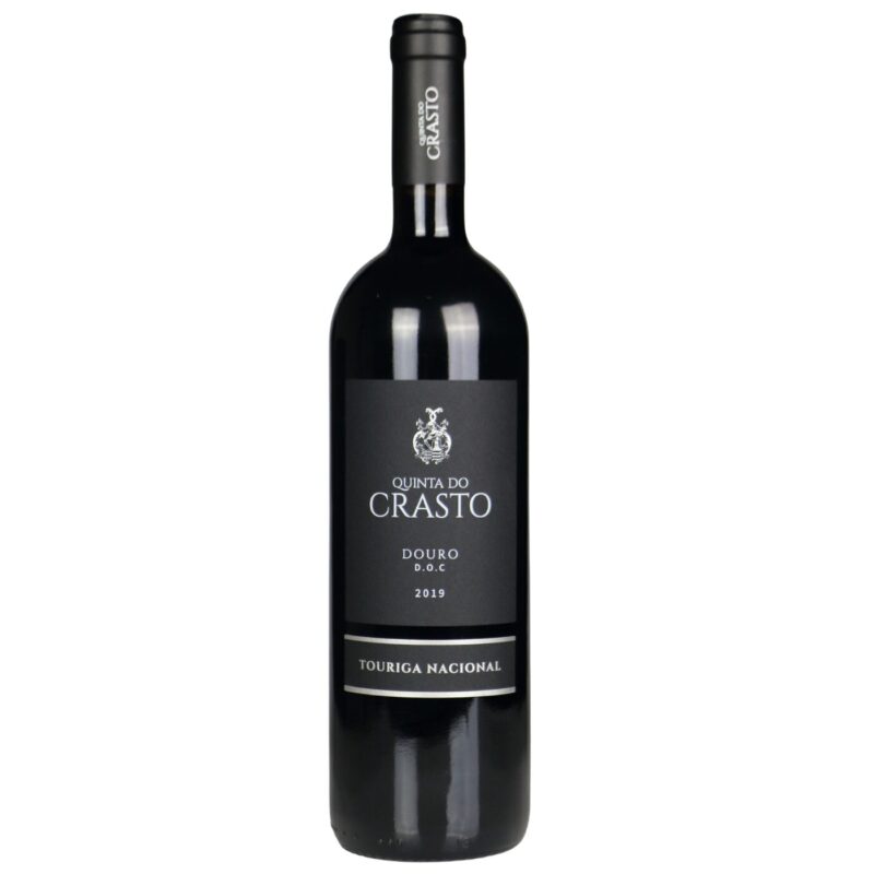 Vinho tinto Quinta do Crasto Touriga Nacional 2019, garrafa de vinho de produção portuguesa com rótulo elegante.