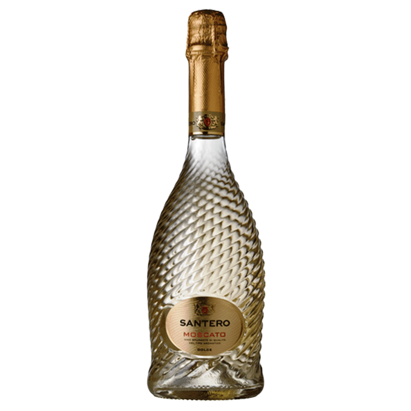 Espumante Moscato Santero Twist em garrafa de 750ml, com rótulo colorido e aparência borbulhante.