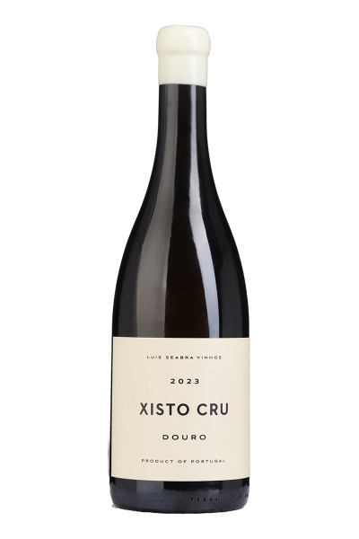 Vinho Xisto Cru Branco Luis Seabra Vinhos, garrafa de vinho branco com rótulo elegante, vista frontal, 2023.