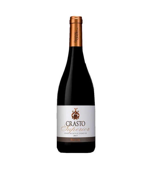 Taça de vinho tinto Crasto Superior Duriense Syrah da Quinta do Crasto, mostrando a cor intensa e aroma do vinho.