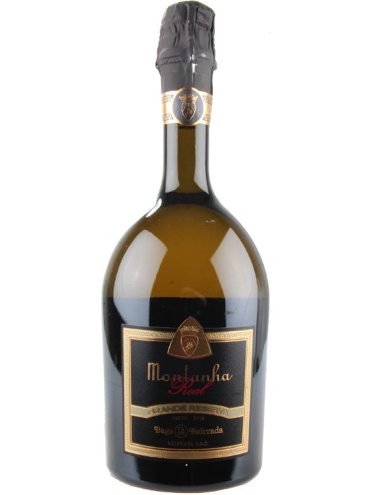 Espumante Montanha Real Grand Reserva Baga Bruto da Caves da Montanha, garrafa de 0,75L, rótulo com detalhes elegantes.