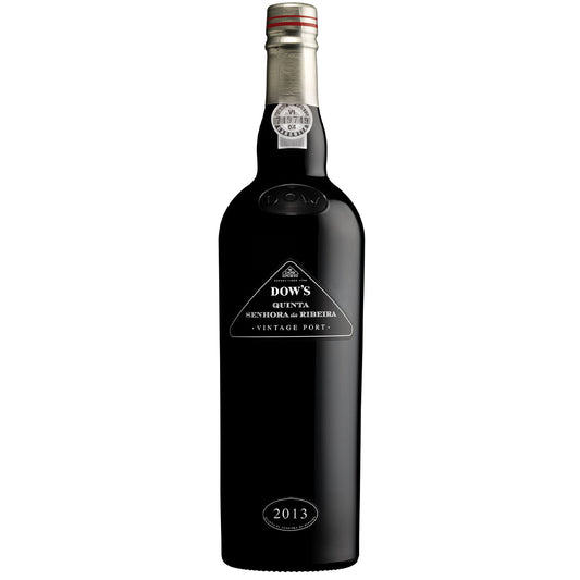 Vinho do Porto Dow's Quinta Senhora da Ribeira Vintage 2013 em garrafa com rótulo elegante, destaque para a safra 2013.