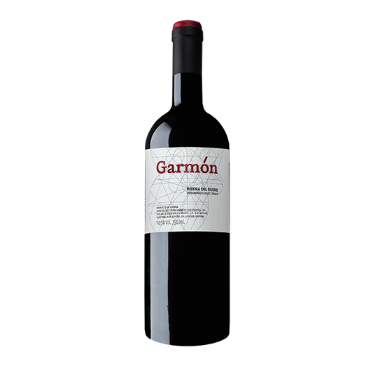 Garmon Vinhos do Mundo Garrafeira, garrafa de vinho com rótulo detalhado, destaque para a marca e o design da embalagem