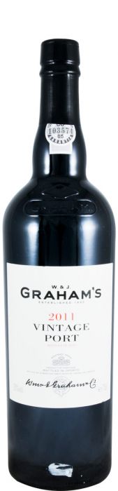 Graham's Vintage 2011, vinho do Porto da Symington Family Estates, garrafa de vinho envelhecido com rótulo dourado e cápsula dourada