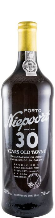 Taça de vinho do Porto Niepoort Tawny 30 Anos, vinho do Porto envelhecido em taça de vidro transparente.