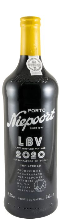 Taça de vinho do Porto Niepoort LBV, vinho tinto encorpado na taça, destacando a cor profunda e sedosa do vinho.