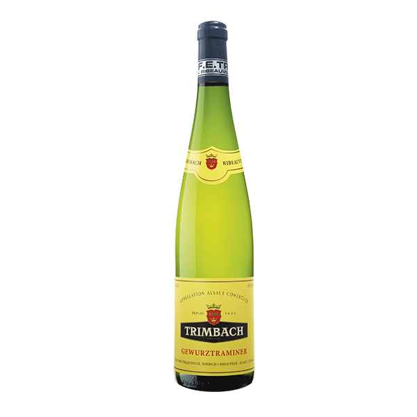 Taça de vinho Gewurztraminer da Trimbach, vinho branco aromático com notas florais e de especiarias.
