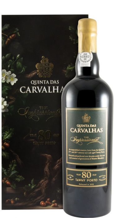 Vinho do Porto Quinta das Carvalhas 80 Anos da Real Companhia Velha, garrafa elegante com rótulo comemorativo.