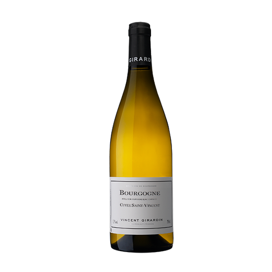 Vinho branco Vincent Girardin Bourgogne Cuvee Saint-Vincent Chardonnay, garrafa de vinho do mundo com rótulo elegante.