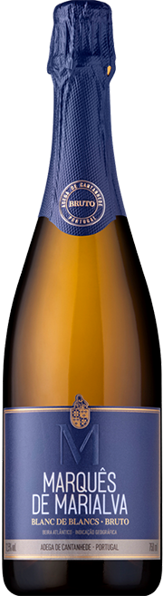 Espumante Marques de Marialva Blanc de Blancs Bruto, garrafa com rótulo elegante, ideal para celebrações e momentos especiais