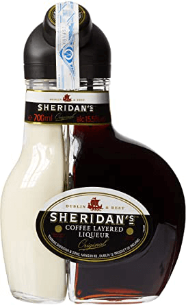 Licor Sheridan's de Thomas Sheridan & Sons, garrafa de vidro com rótulo, destaque na imagem.