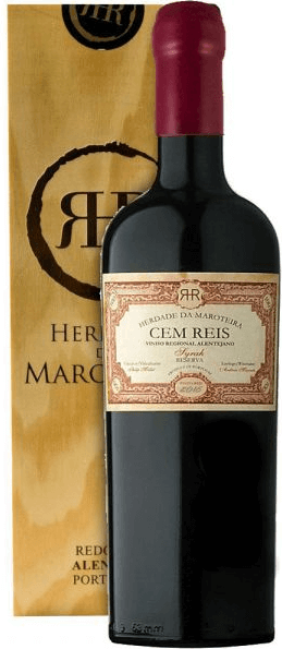 Vinho tinto Cem Reis Reserva Syrah Herdade da Maroteira em garrafa magnum, grande formato, com rótulo e detalhes visíveis