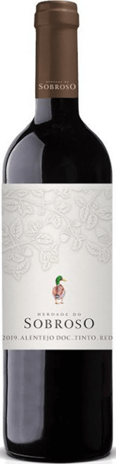 Taça de vinho tinto Sobro Tinto da Herdade do Sobroso, destaque para a cor e aroma do vinho na imagem.