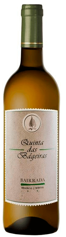 Taça de vinho branco Quinta das Bageiras Colheita 2023, garrafa de vinho branco da marca Quinta das Bageiras.