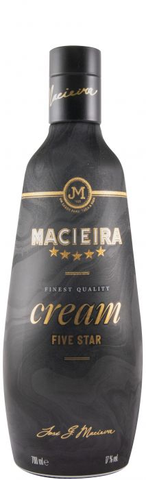 Licor Macieira Cream da Casa Macieira, garrafa de licor cremoso com rótulo colorido e tampo dourado, em fundo neutro.
