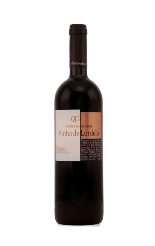 Vinha do Lordelo Alves de Sousa, vinho tinto de 2021 da Quinta da Gaivosa, garrafa de vinho com rótulo detalhado.