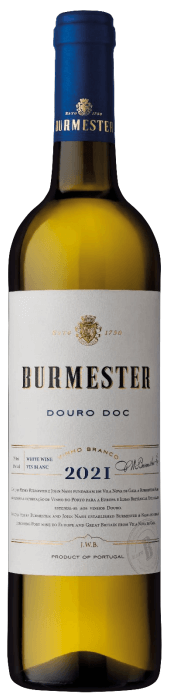 Vinho branco Burmester, safra 2024, exibido na garrafa com rótulo detalhado, destacando a marca e a elegância do produto.
