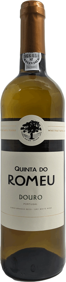 Vinho branco Quinta do Romeu Branco 2023, garrafa de vinho branco da marca Quinta do Romeu, com rótulo e tampa visíveis