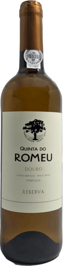 Taça de vinho branco Quinta do Romeu Reserva Branco 2022, garrafa de vinho da marca Quinta do Romeu.