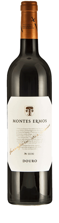 Vinho Monte Ermos Garrafeira Socios Tinto, garrafa de vinho tinto com rótulo detalhado, destaque para a marca e a safra 2020.