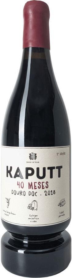 Vinho tinto Kaputt 40 Meses 2018 da coleção Van Zeller Wine Collection, S.A, botella de vidro com rótulo elegante.