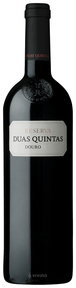 Vinho tinto Duas Quintas Reserva 2021 da Jose Maria Vieira, garrafa com rótulo elegante e detalhes dourados.