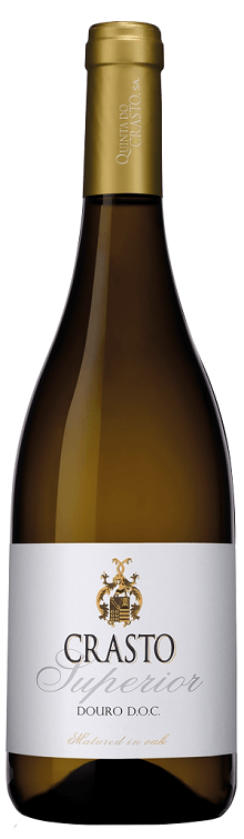 Taça de vinho branco Quinta do Crasto Superior, garrafa de vinho branco do produto Crasto Superior Branco.