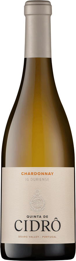 Vinho branco Quinta de Cidrô Chardonnay da Real Companhia Velha, garrafa com rótulo elegante e detalhes do vinho na imagem.