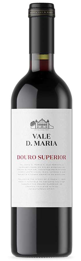 Vinho tinto Quinta Vale Dona Maria Superior Tinto 2022, garrafa com rótulo elegante, destaque para vinho de alta qualidade de 2022.