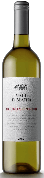 Taça de vinho branco Quinta Vale Dona Maria Superior Branco, garrafa de vinho da marca Quinta Vale Dona Maria.