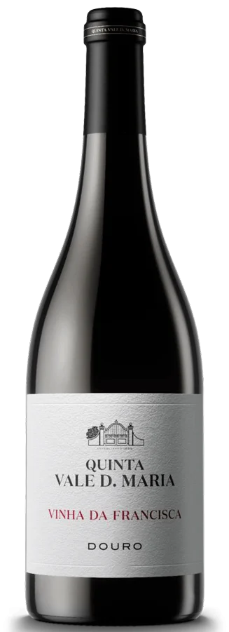 Vinho tinto Vale D. Maria Vinha da Francisca 2022, garrafa de vinho da marca Vale D. Maria, em ambiente de adega.