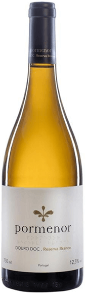Vinho branco Pormenor Reserva Branco 2022 da Pormenor Vinhos, garrafa com rótulo detalhado.