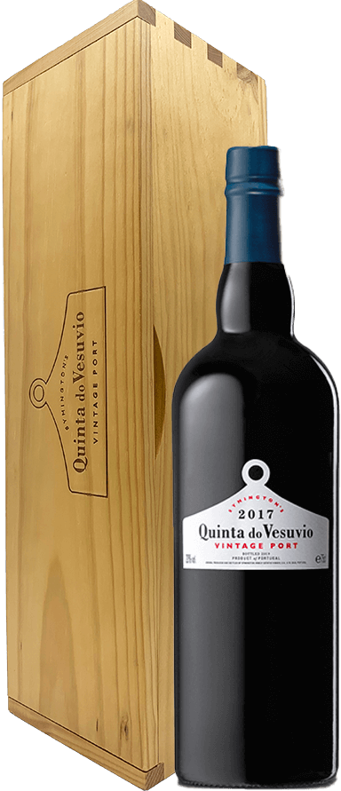 Vinho do Porto Quinta do Vesúvio Vintage 2017 da Symington, garrafa de vinho tinto envelhecido em castelo de madeira.