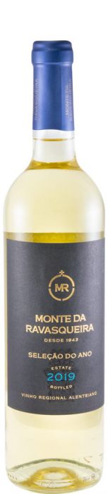 Taça de vinho branco Monte da Ravasqueira Branco, vinho da marca Ravasqueira em garrafa elegante.