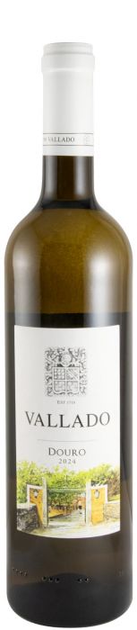 Vinho branco Quinta do Vallado de 0,375 litros, garrafa com rótulo elegante e design clássico, vista frontal.