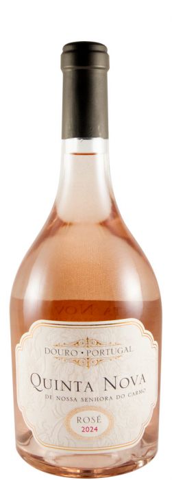 Taça de vinho rosé Quinta Nova de Nossa Senhora do Carmo, vinho Quinta Nova Rosé, copo com vinho rosé brilhante e vibrante.