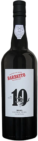 Vinho Madeira Barbeito Boal 10 Anos Meio Doce, garrafa com rótulo, destaque para vinho envelhecido na imagem.