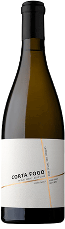 Corta Fogo Branco 2020, vinho branco da marca A.Mendes / Q. Bageiras, garrafa com rótulo branco e detalhes dourados.