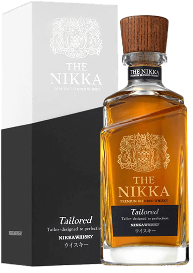 Garrafa de whisky Nikka Tailored, destilado de alta qualidade, com rótulo elegante e embalagem moderna.