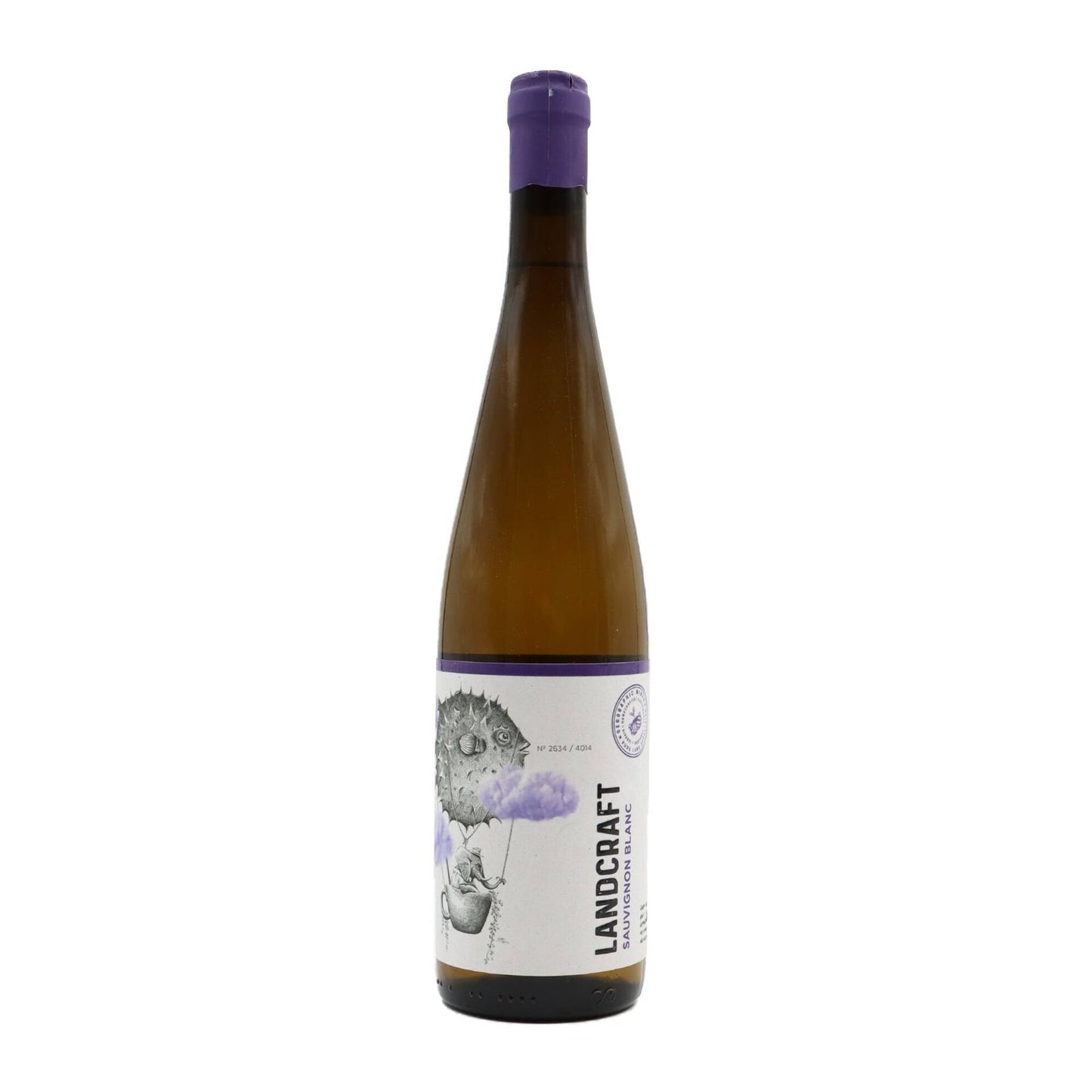 Vinho branco Landcraft Sauvignon Blanc da Geographic Wines, garrafa com rótulo elegante, em destaque na imagem.