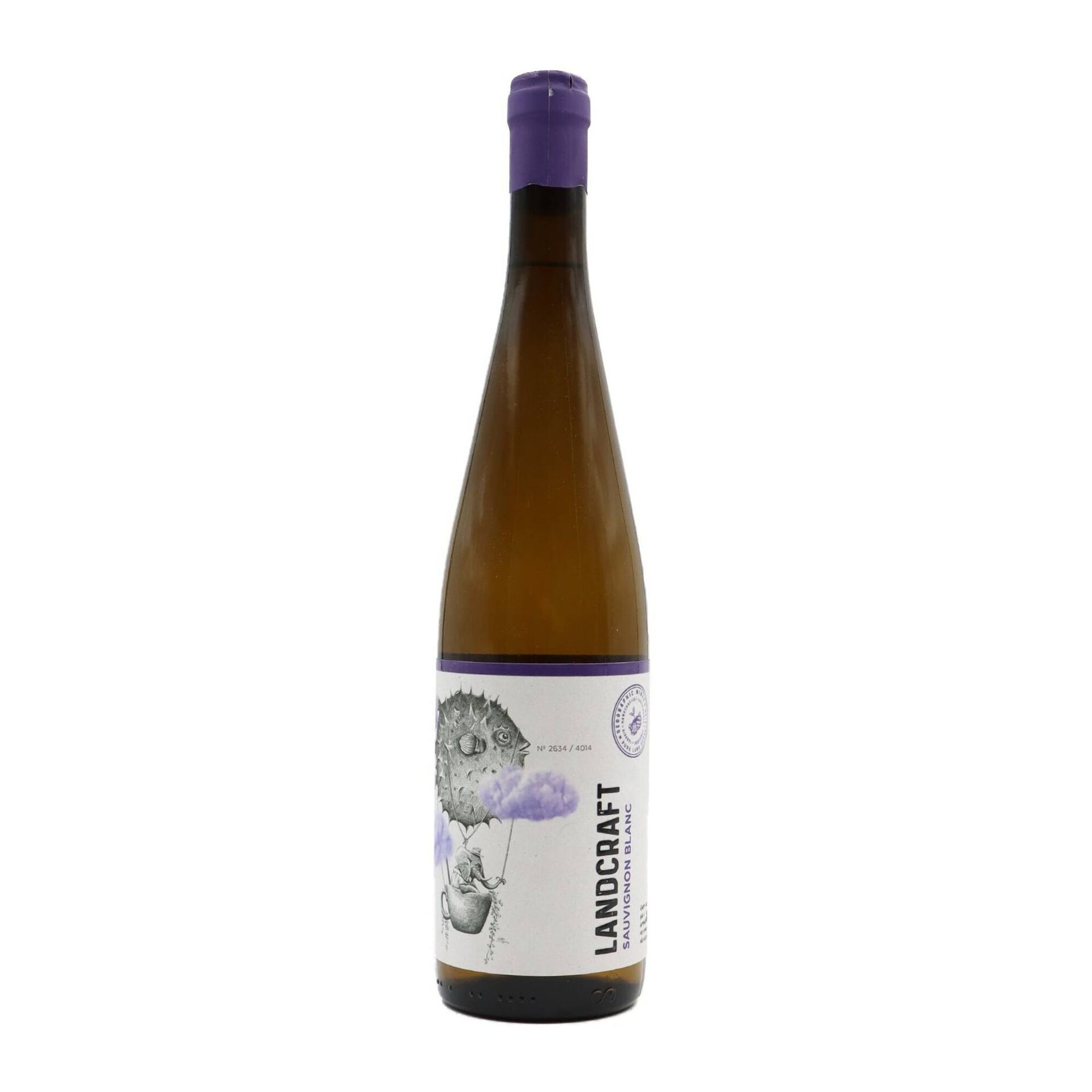Vinho branco Landcraft Sauvignon Blanc da Geographic Wines, garrafa com rótulo elegante, em destaque na imagem.